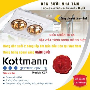 Đèn sưởi nhà tắm Kottmann 2 bóng âm trần – K9-R