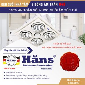 Đèn Sưởi Nhà Tắm Hans 4 Bóng (âm trần) H4B