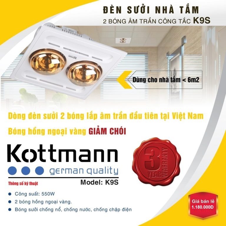 Đèn sưởi 2 bóng âm trần Kottmann – K9S